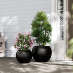 DTY Mount Sherman 16.1'' D x 13.6'' H (Pot Opening 11.8") Fiberstone Round Planter with Drainage Hole, Smooth Finishes, Weather Resistant for Indoor and Outdoor, 2 Extra Coco Mats - Black, Medium