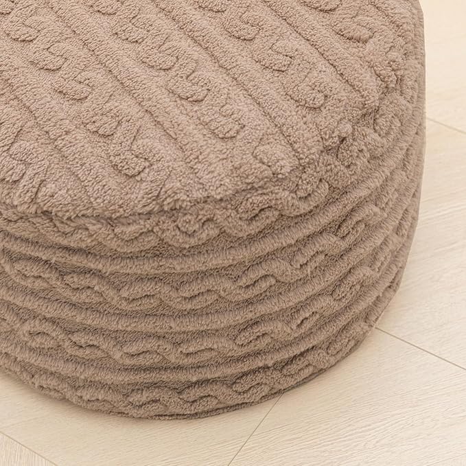 Asuprui Round Pouf Ottoman Stuffed Foot Stool Floor Pouf Chair for Living Room Bedroom Filled One Piece High Resiliency Foam Boho Poof Foot Rest for Couch 20 Diameter x 12 Height Coffee with Filler