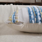 Boho Throw Pillow Covers 18x18 Set of 2 Farmhouse Decorative Couch Pillow Covers Neutral Accent Throw Pillows Covers Striped Outdoor Cushion Covers Square Textured Chenille Pillow Cases for Sofa Bed