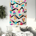 Ambesonne Indie Tapestry, Eighties Memphis Fashion Style Geometric Abstract Colorful Design Dots Funky, Fabric Wall Hanging Decor for Bedroom Living Room Dorm, 23" X 28", Cream Pink