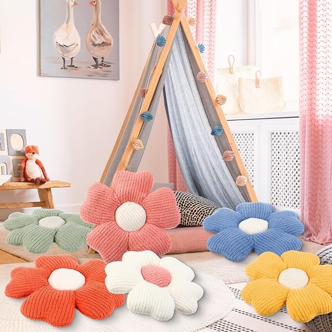 6 Pcs Flower Shaped Pillows Daisy Floor Throw Pillows 15 Inch Flower Seat Cushion for Reading Sofa Couch Bed Decor for Back to School First Day of School(Vivid Color)