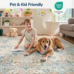Lessymo Floral Washable Rugs 8x10, Faux Wool Soft Area Rugs for Living Room Bedroom, Boho Non-Slip Forest Stain Resistance Large Carpet for Dining Room Home Office, Beige Brown