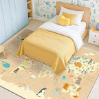 Large Kids Area Rugs with Animal - 8x10 Beige Rug for Kids Room, Classroom, Bedroom, Living Room, Washable Wipeable Ultra Soft Crawling World Map Carpet with Ocean, Continents & Cute Animals