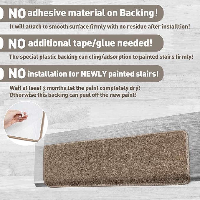 PURE ERA Bullnose Carpet Stair Treads Set Tape Free Non-Slip Indoor Stair Protectors Pet Friendly Rugs Covers Soft Skid Resistant Washable Reusable 9.5" x 30"(14 Pieces, Camel Brown)