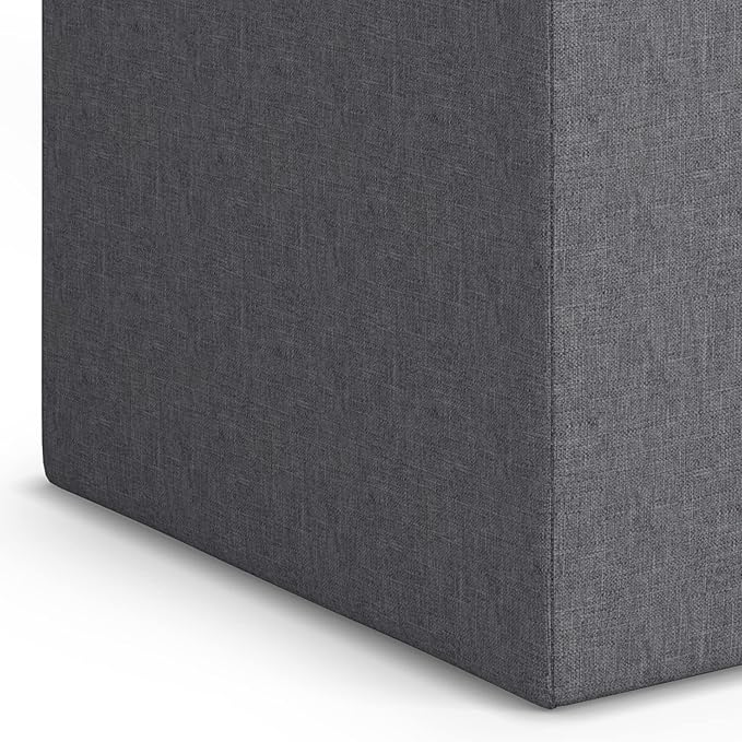 SIMPLIHOME Rockwood Cube Storage Ottoman with Tray - 17 inch Wide Upholstered Linen Look Fabric Square Storage Ottoman in Slate Grey, Contemporary Cube Ottoman for Living Room with Serving Tray