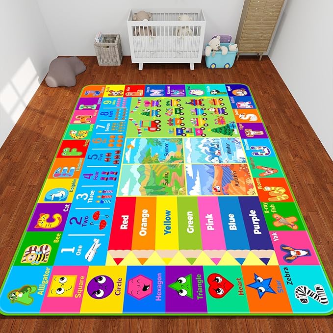Kids Rug for Playroom, Soft & Non-Slip Educational Rug with ABC, Animals, Numbers, Floor Play Mat for Kid, Preschool Classroom Rugs Playmat for Toddler Nursery Kids (78.7X59 inch, Season&Month)