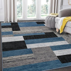 FlyDOIT Modern Geometric Patchwork Area Rug, 6x9 Blue Large Rugs for Living Room, Rockwood Collection Indoor Rugs for Bedroom, Throw Carpet Floor Decor for Entryway Dining Room Office Nursery