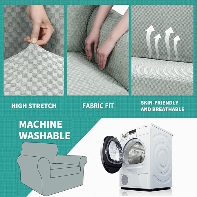 YEMYHOM Latest Checkered 2 Pieces Chair Covers for Living Room High Stretch Thickened Chair Slipcovers with Arms Anti Slip Elastic Armchair Sofa Couch Slipcover Protector (Ivory), 31"-46"(1 Cushion)