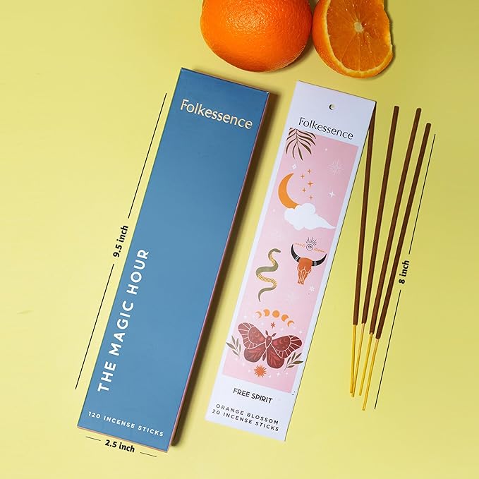 Folkulture Incense Sticks (120 Sticks) | Set of 6 Premium Incense Sticks For Relaxation, Aromatherapy| No Charcoal, Organic, Non Toxic, 45 Mins, Long Burning Coconut, Mango,Aqua, Orange Insence-Sticks