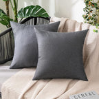 MIULEE Pack of 2 Decorative Outdoor Solid Waterproof Throw Pillow Covers Faux Linen Garden Farmhouse Cushion Cases for Patio Tent Balcony Couch Sofa 20x20 Inch Dark Grey
