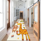 Cute Cartoon Animal Hallway Runner Rug, 4x12ft, Giraffe Bear Koala Kids Play Mat for Bedroom, Anti-Slip Cozy Breathable Foldable Area Carpet, Reduce Noise Easy Clean Mat for Sofa Nursery