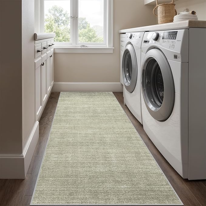 Art&Tuft Non-Slip Runner Rug - 2x5 Runner Rug Washable Low-Pile Rugs Runners, Soft Distressed Carpet Runner for Bedroom Bathroom Kitchen Laundry Living Room, Green