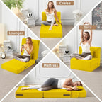 FILUXE Convertible Folding Sofa Bed-Sleeper Chair with Pillow, Modern Linen Fabric Floor Futon Couch, Foldable Mattress for Living Room/Dorm/Guest Use/Home Office/Apartment,Single Size,Yellow
