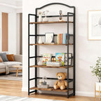 JSB No Assembly Folding Bookshelf, 4 Tier Book Shelf for Storage, Vintage Wood Foldable Bookcase for Living Room, Bedroom, Office Organization Shelves