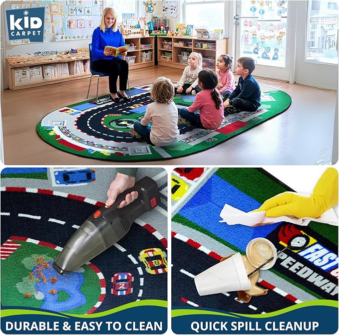 KIDCARPET.COM Raceway Rug 6' x 8'6" Oval, Educational Classroom Rug, Kids Learning Play Mat | Area Rug for Bedroom or Playroom