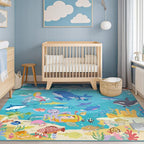 4x6 Ocean Rug for Toddlers Playroom – Sea Life Learning Carpet with Mermaid, Submarine & Whales, Soft Washable Stain Resistant Playful Area Rug for Kids, Educational Underwater Theme Playmat