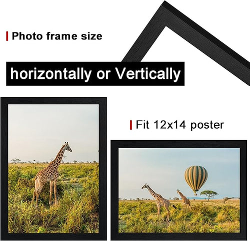12x14 Picture Frame Black Set of 5,Wooden Frame 12x14 Wall Gallery Poster Photo frame with Durable Shatter Resistant Plexiglass for Wall Mounting Family -friend- wedding best gift
