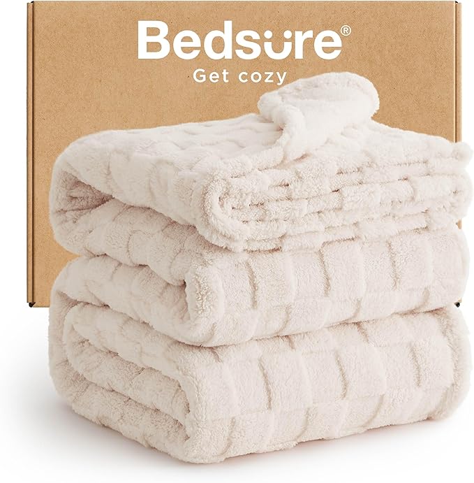 Bedsure GentleSoft Blankets Queen Size for Bed - Super Soft Cozy Blanket for Women Men Girls, Large Fuzzy Fleece Throw for Bedroom Decor, Cream, 90x90 Inches