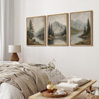 MUDECOR Framed Wall Art Print Set Mountain Landscape Nature with Trees, Lake, and Mountains, Rustic Illustrations Modern Art Decorative Colorful for Living Room, Bedroom, Office - 24"x36"x3 Natural