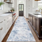 IOHOUZE Abstract Runner Rug 3x18 Ft Washable Runners for Hallways, Non Slip Kitchen Runner Printed Faux Wool Entryway Runner Indoor, Modern Abstract Floor Carpet for Hall Stair, Light Blue White