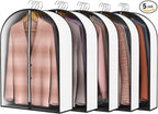 32” Garment Bags for Hanging Clothes 4” Gusseted - with Clear Window, Breathable Fabric, Metal Zipper, Suit Coat Fur Protector for Closet storage, clothes Season Off, Moving, 5 Pack