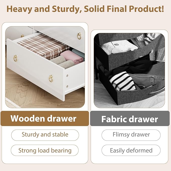 IDEALHOUSE Dresser for Bedroom, Chest of Dressers 37" Tall Dresser for Closet with 4 Drawers Chest with Clothes Storage Cabinet, Drawer Organizer for Bedroom, Living Room, Closet, Hallway, White