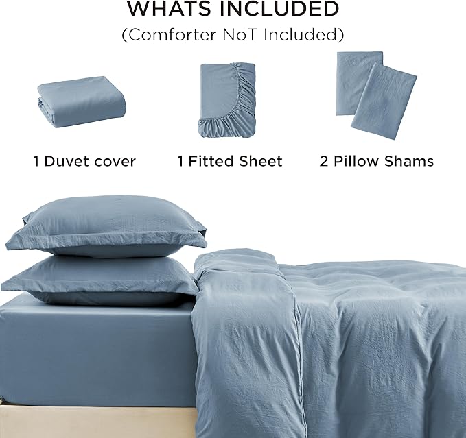 Bedsure Duvet Cover Queen Size with Fitted Sheet - 4 Pieces Prewashed Cotton-Like Polyester Extra Soft Bedding Set, Includes 1 Duvet Cover 90x90 Inches, 2 Pillow Shams, 1 Fitted Sheet, Mineral Blue