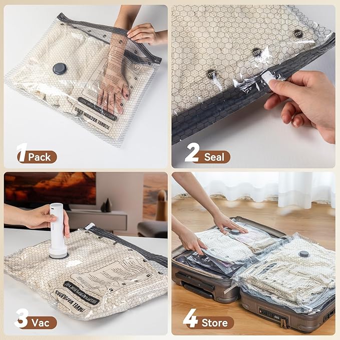 Vacuum Seal Bags for Clothing Travel，15 Combo Size with Cordless Electric Pump，Space saving vacuum bags for travel and clothing storage
