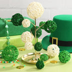 SANNIX 16 Pcs St Patricks Day Vase Filler Wicker Rattan Orbs Decorative Balls for Bowls, St. Patrick's Day Green Rattan Balls Decor for Green Spring Home Decorations