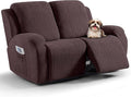 VANSOFY Recliner Loveseat Cover, 6-Pieces Stretch Dual Recliner Sofa Cover Soft Jacquard Reclining Couch Slipcover Furniture Protector with Elastic Bottom for Kid, Pets(2 Seat,Dark Coffee)