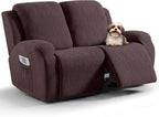 VANSOFY Recliner Loveseat Cover, 6-Pieces Stretch Dual Recliner Sofa Cover Soft Jacquard Reclining Couch Slipcover Furniture Protector with Elastic Bottom for Kid, Pets(2 Seat,Dark Coffee)