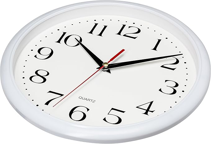 Bernhard Products White Wall Clocks 10 Inch, Set of 2 Silent Non Ticking Quality Quartz Battery Operated Round Easy to Read Home/Office/Kitchen/School Classroom Clock