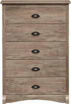 Prepac Sonoma Rustic 5-Drawer Tall Dresser for Bedroom, Farmhouse Dresser Chest of Drawers 17.75" D x 31.5" W x 44.75" H, Drifted Gray