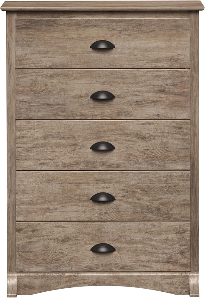 Prepac Sonoma Rustic 5-Drawer Tall Dresser for Bedroom, Farmhouse Dresser Chest of Drawers 17.75" D x 31.5" W x 44.75" H, Drifted Gray