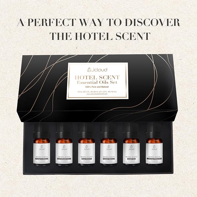 JCLOUD Hotel Diffuser Oils Set | Top 6 Luxury Hotel Inspired Essential Oils for Diffuser for Home, Pure Aromatherapy Diffuser Oil Gift Set, Home Luxury & Hotel Scents for Diffuser - 6x10mL