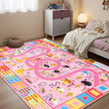 Kids Rugs Playmat for Bedroom Kids Room, Educational ABC Rug for Classroom, Non-Slip Washable Playroom Carpet for Boys Girls, Zoo Road Play Mat, 4x6 Pink