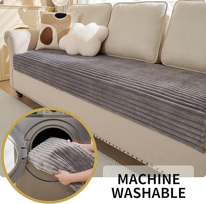 HAOMAIJIA Waterproof Couch Cover for Dogs Washable,Fuzzy Pet Couch Covers for Sofa,Thick Soft Dog Bed Cover Non-Slip Couch Covers for 3 Cushion Couch Sofa Pet Friendly (Grey, 35" x 82")