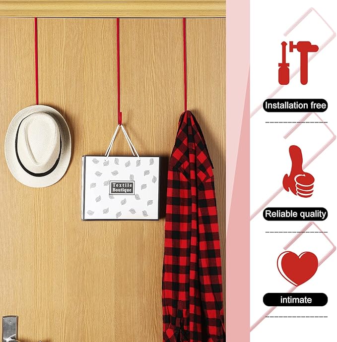 Hotop 15 Inch 6 Pcs Wreath Hangers for Front Door Over The Door Hanger Hooks Steel Wreath Doors Hangers Clothes Towel Hooks Holder for Christmas Halloween Front Decorations Welcome Sign(Red)