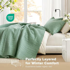 Comfort Spaces Sage Green Oversized Queen Quilt Set 102"x118" Bedspread Quilted Summer Lightweight Microfiber Bedding Coverlet with Double Sided Stitching Soft All Season 3 Piece with Matching Shams