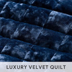 RECYCO Luxury Velvet Quilt Set Full Queen Size, Lightweight Velvet Comforter Set, Oversized Bedspread Coverlet Quilted Bedding Set, with 2 Matching Pillow Shams, for All Season, Navy Blue
