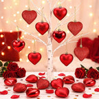 XmasExp Heart Ornaments for Christmas Tree Decorations Set of 24 Heart Shaped Bauble Perfect for Valentine's Day Wedding Anniversaries and Party Supplies (Dark Red)