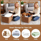 Tiita Pouf Ottoman and Foot Rest, Square Foam Stuffed Floor Pouf with Storag for Living Room, Brown