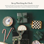 MACKENZIE-CHILDS Silver-Plated Round Desk Clock, Decorative Clock for Living Room, Kitchen, or Office, Courtly Stripe with Flower Market