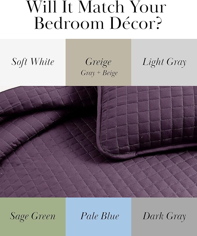 Southshore Fine Living, Inc. Quilts, Queen Size/Full Size Quilt Bedding Set, Stain & Pet Hair Resistant Bedding, Coverlet Queen Size/Full Size Lightweight Bedspread with 2 Pillow Shams, Purple