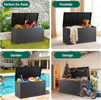 Outdoor Storage Box,100 Gallon Deck Box Outdoor Storage Bench Outside Waterproof Resin Storage Bench, Lockable Patio Cushions, Garden Tools Storage For Furniture, UV Resistant