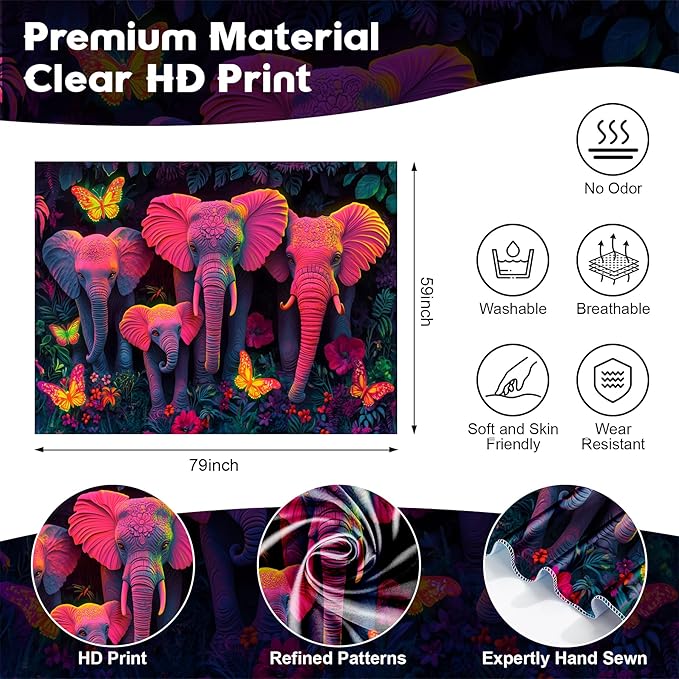 NYZE Elephant Tapestry for Bedroom, Glow in the Dark Room Decor Wall Tapestries, Cool Galaxy Planet Wall Hanging, Wall Hanging for Gamer Room Dorm Living Room 79in×59in