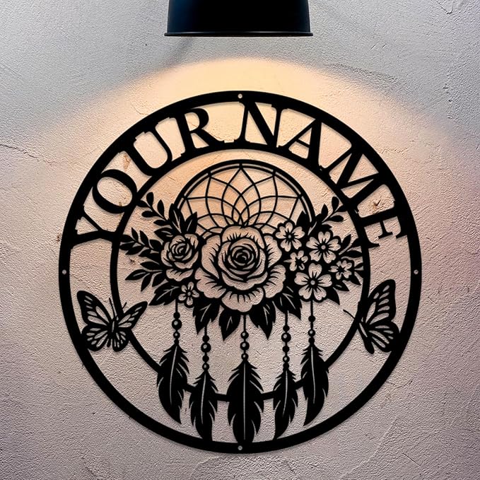 Personalized Dream Catcher Metal Wall Art - Custom Name Iron Sign for Home Decor, 8-30 Inch Black (Style K)