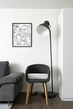 Abstract Face Pattern Wall Art Collage of Modern Faces Continuous Line Drawing 11x14 Inch Oak Wood Black Framed Artistic Aesthetic Print for Living Room