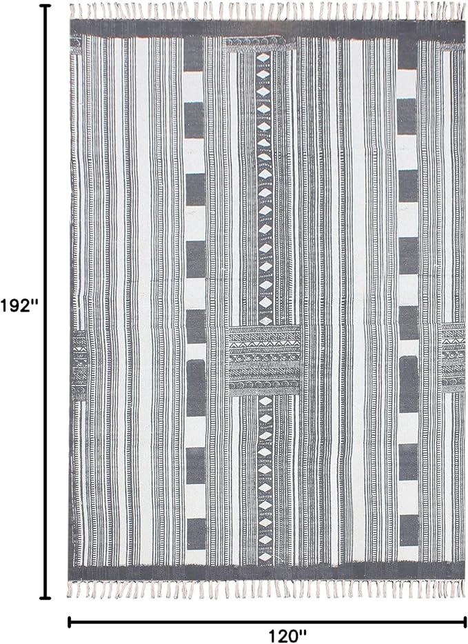Area Rugs for Living Room 10x16 Kilim Rug Gray & Beige Cotton Dhurrie Striped Thick 0.19 inches Stone Easy Washable Rug Hand Wash Cotton Carpet Flatweave Rug Indoor Outdoor Rugs for Bedroom