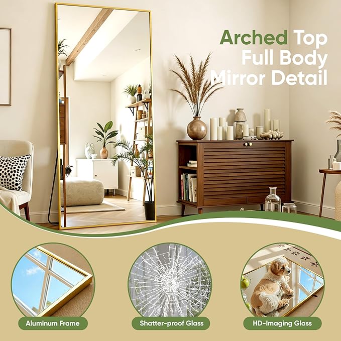 Full Length Mirror, 82"x44" Full Body Mirror, Oversized Floor Mirrors, Leaning Free Standing Mirrors, Hanging Mounted Large Mirrors for Bedroom Dressing Room, Cloakroom, Gold